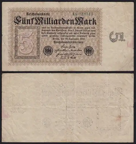 Ro 112c 5 Milliarden Mark Banknote 1923 Pick 115b FZ: K BZ: 4 F- (4-)   (19833