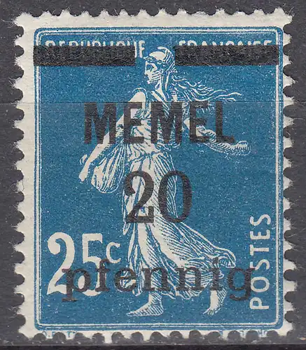 Memel 1920 Mi.20 Freimarke Frankreich mit Aufdruck 20 Pfennig mit Falz MH