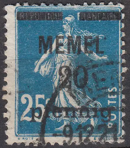 Memel 1920 Mi.20 Freimarke Frankreich mit Aufdruck 20 Pfennig gestempelt used