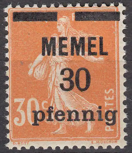 Memel 1920 Mi.21 Freimarke Frankreich mit Aufdruck 30 Pfennig mit Falz MH