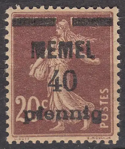 Memel 1920 Mi.22 Freimarke Frankreich mit Aufdruck 40 Pfennig mit Falz MH