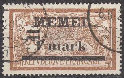 Memel 1920 Mi.26 Freimarke Frankreich mit Aufdruck 1 Mark gestempelt used