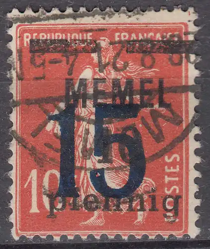 Memel 1921 Mi.34 Freimarke Frankreich zusätzl. Aufdruck 15 auf 10 gest. used