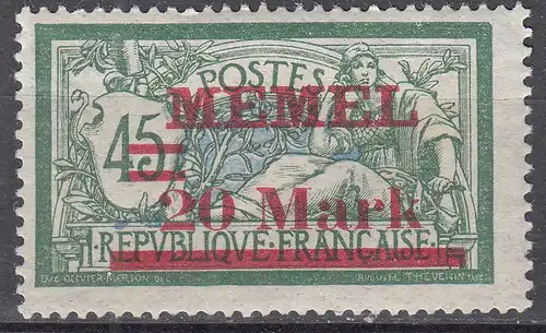 Memel 1921 Mi.39 Freimarke Frankreich Aufdruck 20 Mark auf 45 C.* mit Falz MH