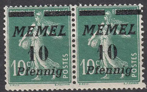 Memel 1922 Mi.54 Freimarke Frankreich Aufdruck 10 Pfg. auf 10 C. Paar MNH **