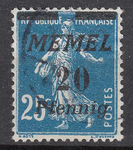 Memel 1922 Mi.57 Freimarke Frankreich Aufdruck 20 Pfg. auf 25 C. gestempelt used