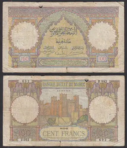 MAROKKO - MOROCCO 100 Francs 14.5.1941 Pick 20 VG (5)     (31668