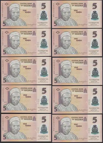 NIGERIA 10 Stück á 5 Naira 2009 Pick 32b UNC (1) Dealer Lot   (89296