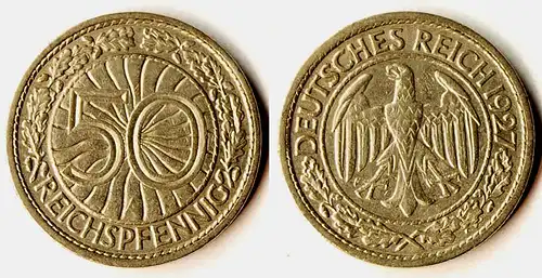 50 Reichpfennig 1927 A Deutsches Reich Weimar - Jäger 324   (r1118
