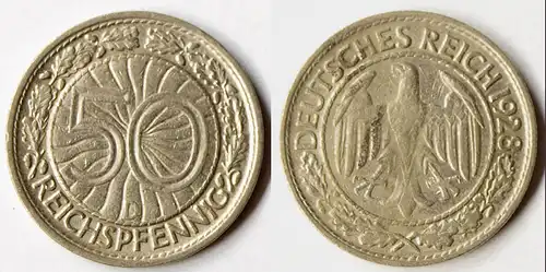 50 Reichpfennig 1928 D Deutsches Reich Weimar - Jäger 324   (r1116