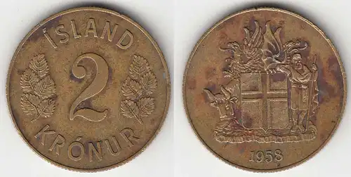 Iceland - Island 2 Kronur Münze 1958    (31698