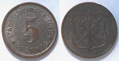 Solingen - 5 Pfennig Notgeld emergency money 1919 iron   (22000