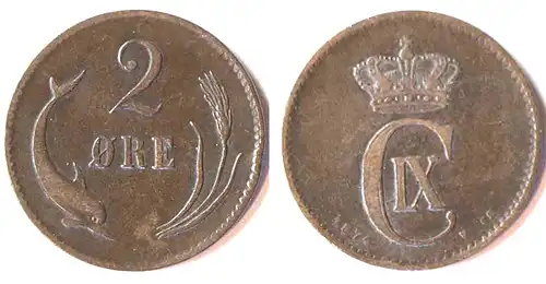 DÄNEMARK DENMARK 2 Oere 1874  (r750