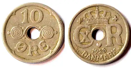 DÄNEMARK - DENMARK 10 Oere 1925 Christian X. (1912-1947)   (r763