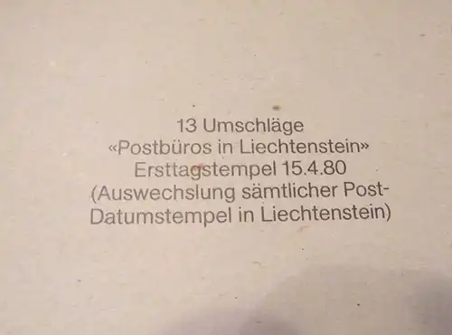 Liechtenstein 15.04.80 13 Postbüro Umschläge Ersttag Stempel Wechsel    (23265