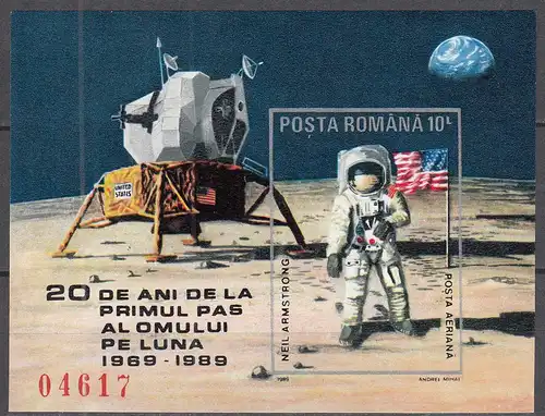 Rumänien - Romania 1989 Block 257 Mondlandung Moon Walking postfrisch MNH