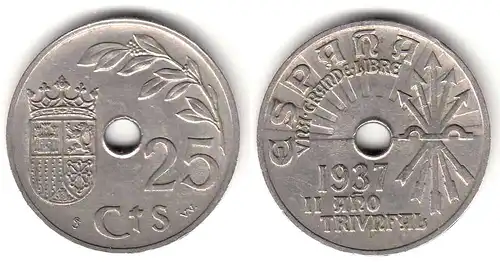Spanien 25 Centimos Münze 1937      (31731