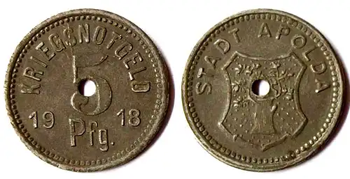 Apolda 5 Pfennig 1918 Kriegsmünze Notgeld Eisen   (r891