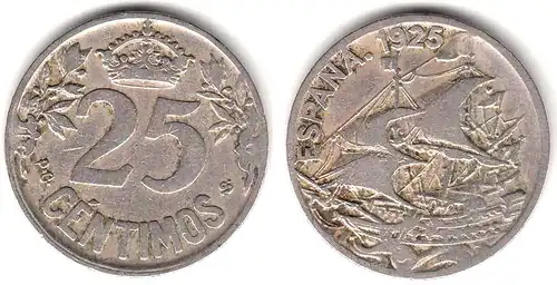 25 Centimos 1925 - Spanien King Alfonso XIII (1886 - 1941)     (31730