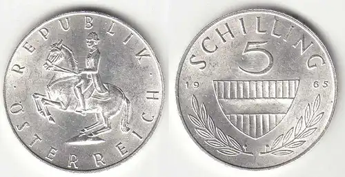 Österreich - Austria 5 Schilling SILBER - Münze 1965    (31743