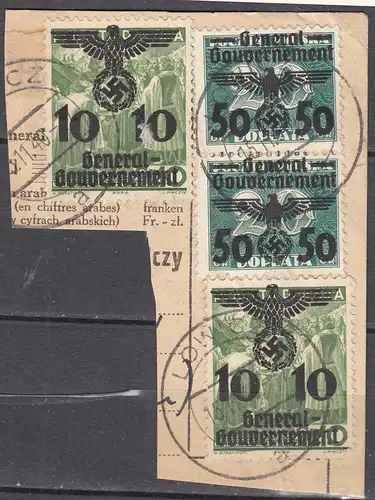 1940 GENERALGOUVERNEMENT -  POLAND OCCUPATION u.a. 2 x Mi 35 auf Briefstück