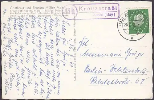 AK Karte Posthilfstelle/Landpost Kreuzstraßl über Zwiesel 1960   (4427