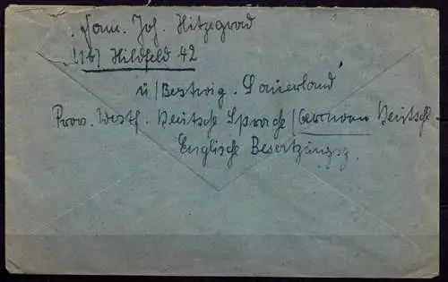 Brief Posthilfstelle Landpost Hildfeld über Bestwig Sauerland 22-9-1947 MEF 