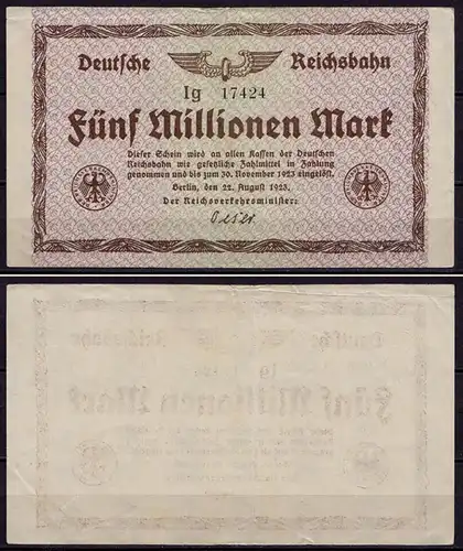 Deutsche Reichsbahn Berlin 5 Million Mark 1923 Serie Ig  (ca985