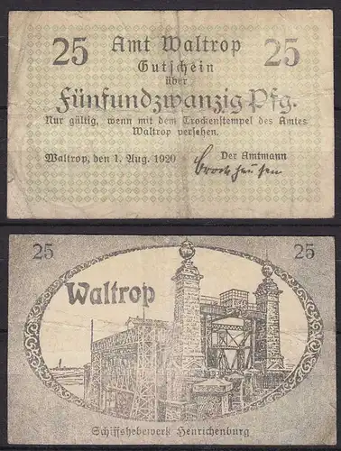 Waltrop - 25 Pfennig  1920 Notgeld Gutschein stark gebraucht   (c582