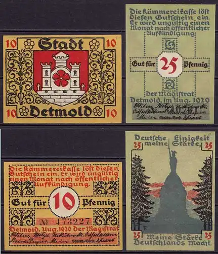 Detmold 10 + 25 Pfennig Notgeld 1920 Emergency Money   (ca394