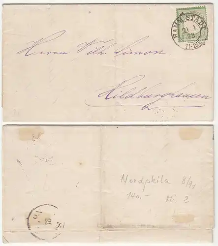 21.1.1873 Hamm-Stadt K2 EF Mi. 2 - 1/3 Groschen nach Hildburghausen mit Inhalt