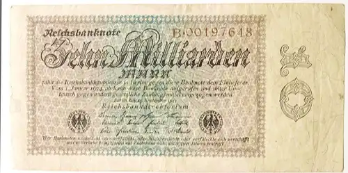 10 Milliarden Mark Banknote 1923 Ro 113a Pick 116a F (4) Serie B    (cb243