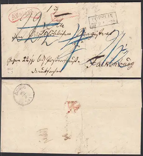 COESLIN R2s 1853 Auslagen Brief Rekommandiert nach Falkenburg Taxiert    (31762