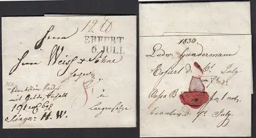 ERFURT L2s 1830 schöner Brief mit Inhalt nach LANGENSALZA Taxiert    (31763