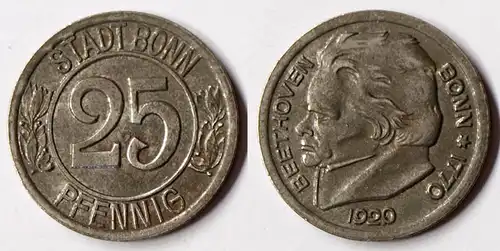 Bonn 25 Pfennig Token Notgeld 1920 Iron Beethoven   (r921