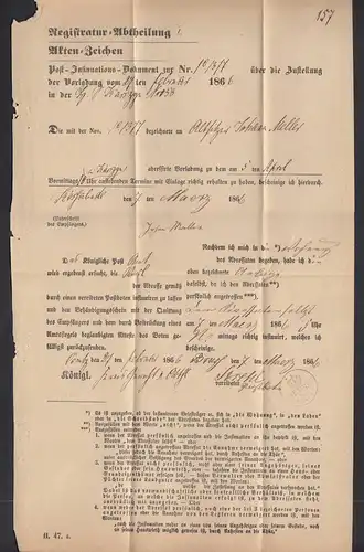 BRUSS R2 - POST-Insinuations-Document 1866 Zustellungsurkunde nach Cönitz (31772