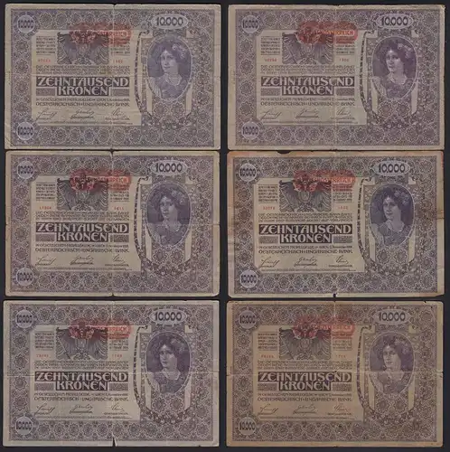 Österreich - Austria 6 St. á 10000 10.000 Kr. 1919 Pick 66 2. Auflage gebraucht