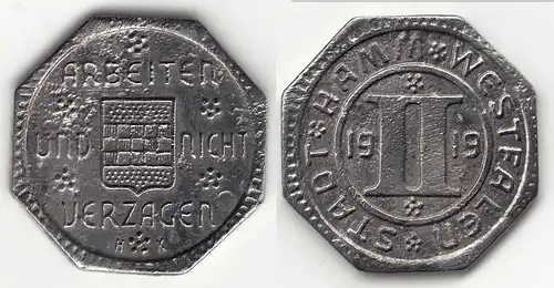 Hamm Notgeld Westfalen 2 Pfennig 1919 Eisen Funck 191.11     (31816