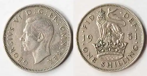 Grossbritannien - Great Britain 1 Shilling Münze 1951 Georg VI.    (p424