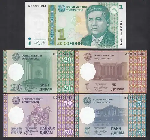 TADSHIKISTAN - TAJIKISTAN 1, 1, 5, 20, 50 Dirams Banknoten 1999 UNC (1)   (31875