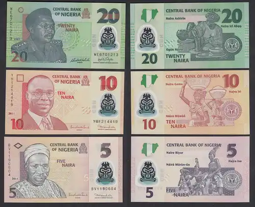 Nigeria 5, 10 + 20 Naira Banknoten 2011 + 2007 UNC    (31879