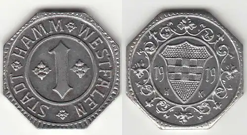 RAR Hamm Notgeld Westfalen 1 Pfennig 1919 Eisen bankfrisch Funck 191.10   (31819