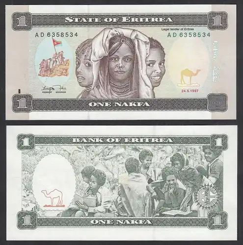 Eritrea 1 Nakfa Banknote 1997 Pick 1 XF (2)     (31891