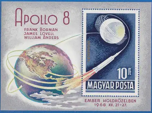 Ungarn - Hungary 1968 Mi. Block 68 A postfrisch Apollo 8   (c151