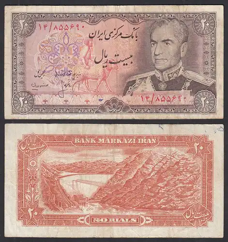 PERSIA -  IRAN - 20 RIALS (1974) Pick 100a F (4) Schah Reza Pahlavi  (31861