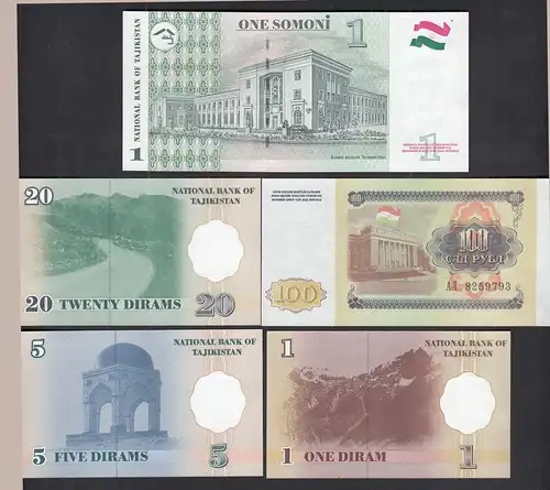 TADSCHIKISTAN - TAJIKISTAN 5 Stück Banknoten 1994/1999  UNC (1)  (31895