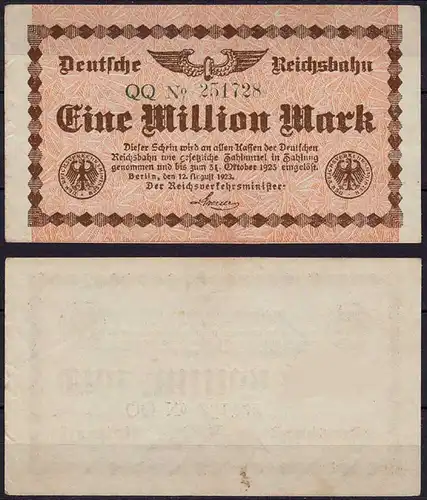 Reichsbahn Berlin 1 Million Mark 1923 VF+ (3+)    (ca734
