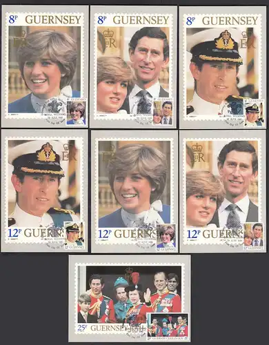 Guernsey UK 1981 Maximum Cards Royal Wedding Mi. 225-31 A   (27153