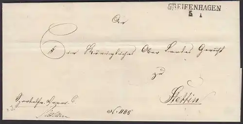 Preussen Pommern ca. 1825 Umschlag von GREIFENHAGEN L2 nach STETTIN   (24575