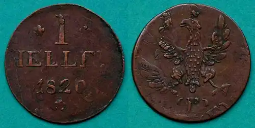 Frankfurt Altdeutsche Staaten 1 Heller 1820  F/E  (20327
